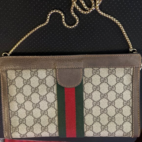 Gucci Vintage Sherry Line Red/gGreen Web Converted Clutch bag . - Picture 11 of 13